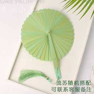 Full Bamboo Round Fan Windmill Fan Antique Hanfu Fan Chinese Style Cheongsam Children's Round Fan Special for Summer Photography