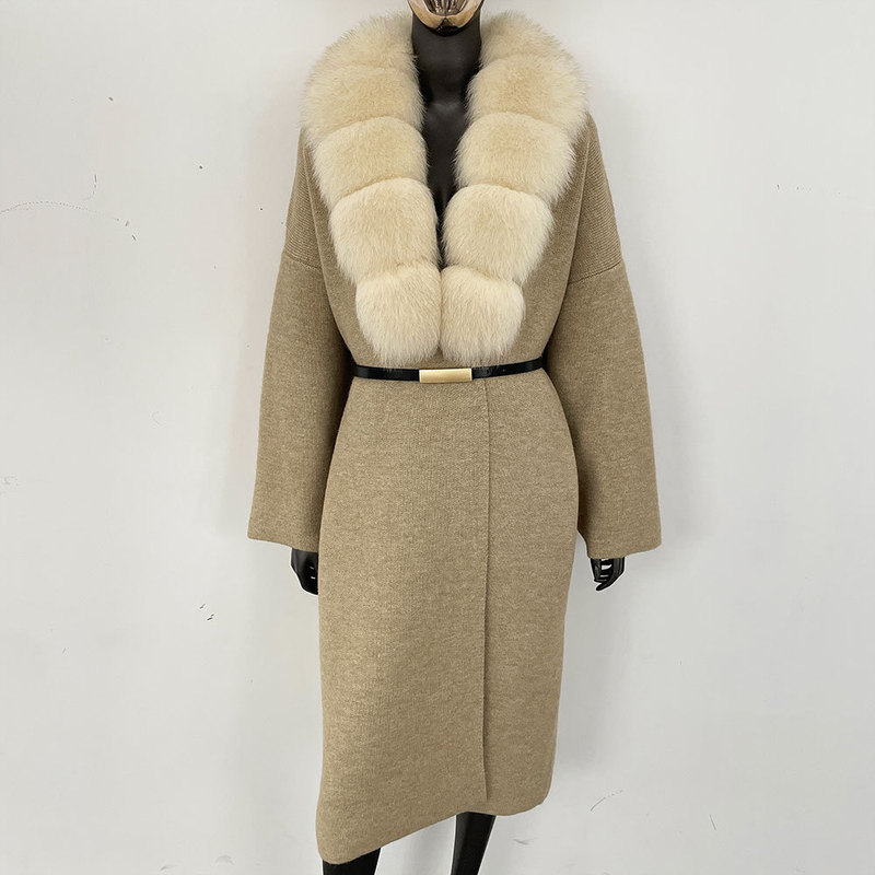 New 2025 European and American Lazy Style Fashion Thickeneded Long Fox Fur Collar Cardigan Knitwear Sweater Jacket for Women