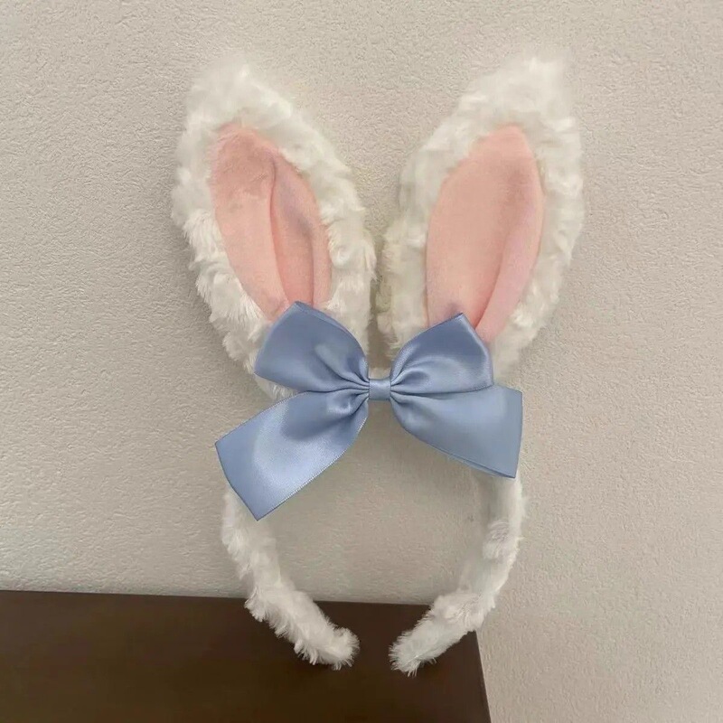 かわいいリボンウサギの耳ぬいぐるみヘッドバンドレース洗顔ヘッドバンド子供用ヘアピン 2025 新しい帽子|undefined