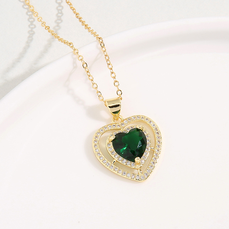Fashion Heart Shape Copper Plating Inlay Zircon Pendant Necklace 1 Piece