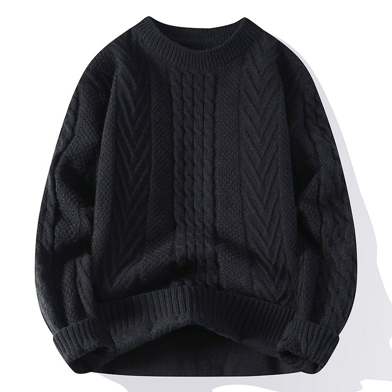 Suéter de cuello redondo de color sólido para hombres texturas de torsión en la camisa de base de invierno y otoño caliente comercio exterior al por mayor transfronterizo image 4