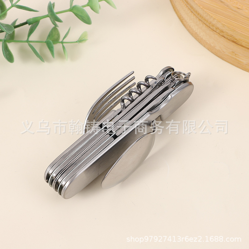 厂家直供不锈钢多功能拆装刀瑞士军刀户外野营携带刀叉勺餐刀工具