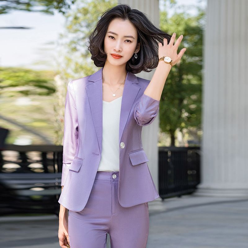 Acetate Satin Suit Professional Suit Female 2021 Spring And Summer New OL Suit Jacket Professional Wear Temperament Two-piece Set