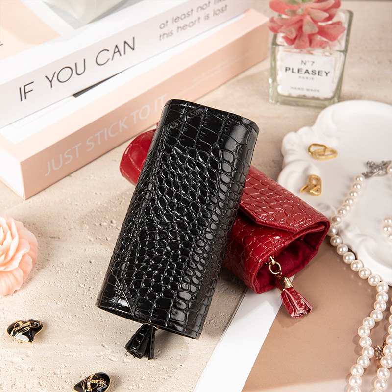 Estuche portátil para guardar joyas, con diseño de cocodrilo, tela de terciopelo, caja para joyas, rollo para joyas, caja de regalo para bodas