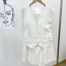 2024年夏季新款韩版薄款白色马夹西装短裤套装时髦无袖马甲外套女