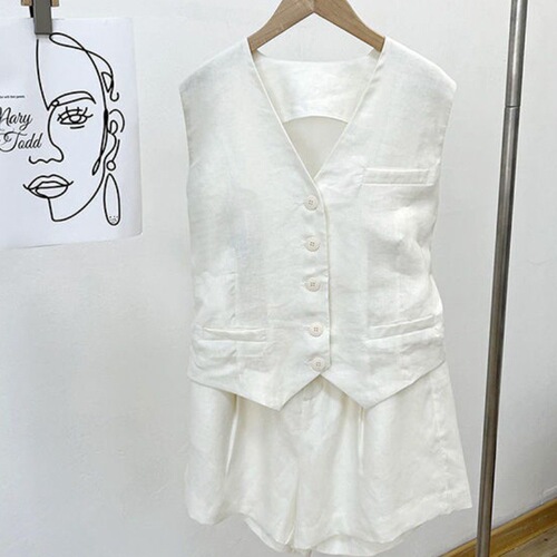Summer 2025 New Korean Style Thin White Vest Suit Shorts Set Trendy Sleeveless Vest Outerwear for Women