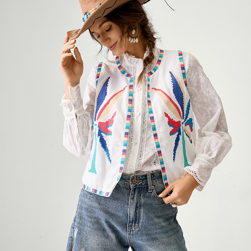 Spot Europa y los Estados Unidos comercio exterior de mujeres estilo bohemio industria pesada chaleco bordado de mujer algodón sin mangas con chaleco superior