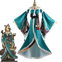 Genshin Impact cosplay outfit: Venti gender-bent, dark-patterned Miss Hina—game and anime-inspired two-dimensional-style kimono for women