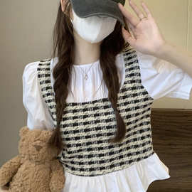 3317#夏季漂亮洋气小衫法式假两件短袖衬衫女设计感小众甜美别致
