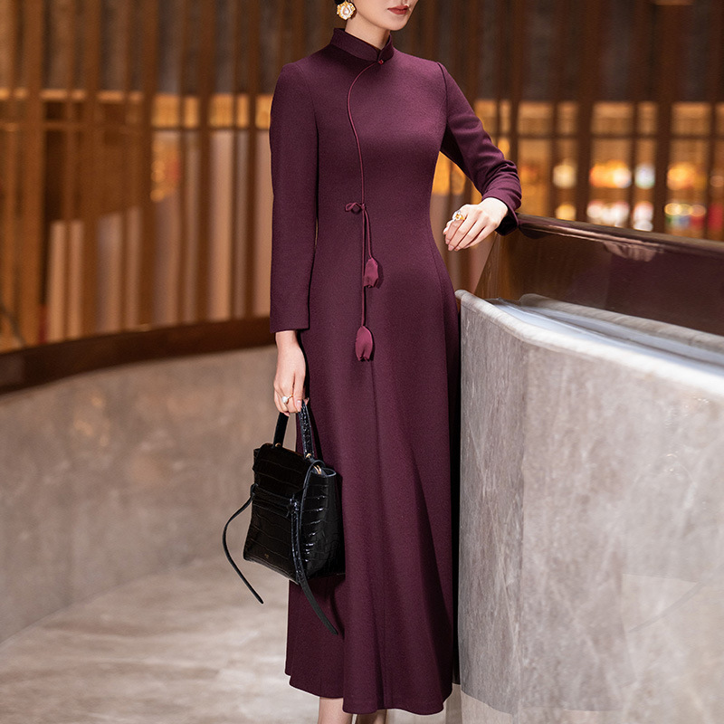 Grandma Xi's Wedding Banquet Woolen Dress for Women Winter New New Chinoiserie National Style Slimming Look Improved Cheongsam Dress Grandma Xi's Wedding Banquet Woolen Dress for Women Winter New New Chinoiserie National Style Slimming Look Improved Cheongsam Dress