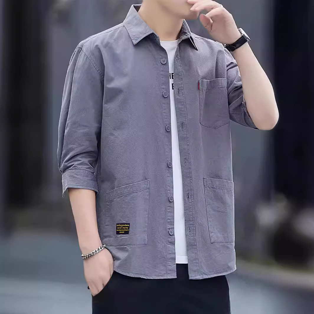 Camisas de fábrica personalizadas de primavera y verano, cardigans casuales ligeros de moda masculina con solapa urbana, algodón puro