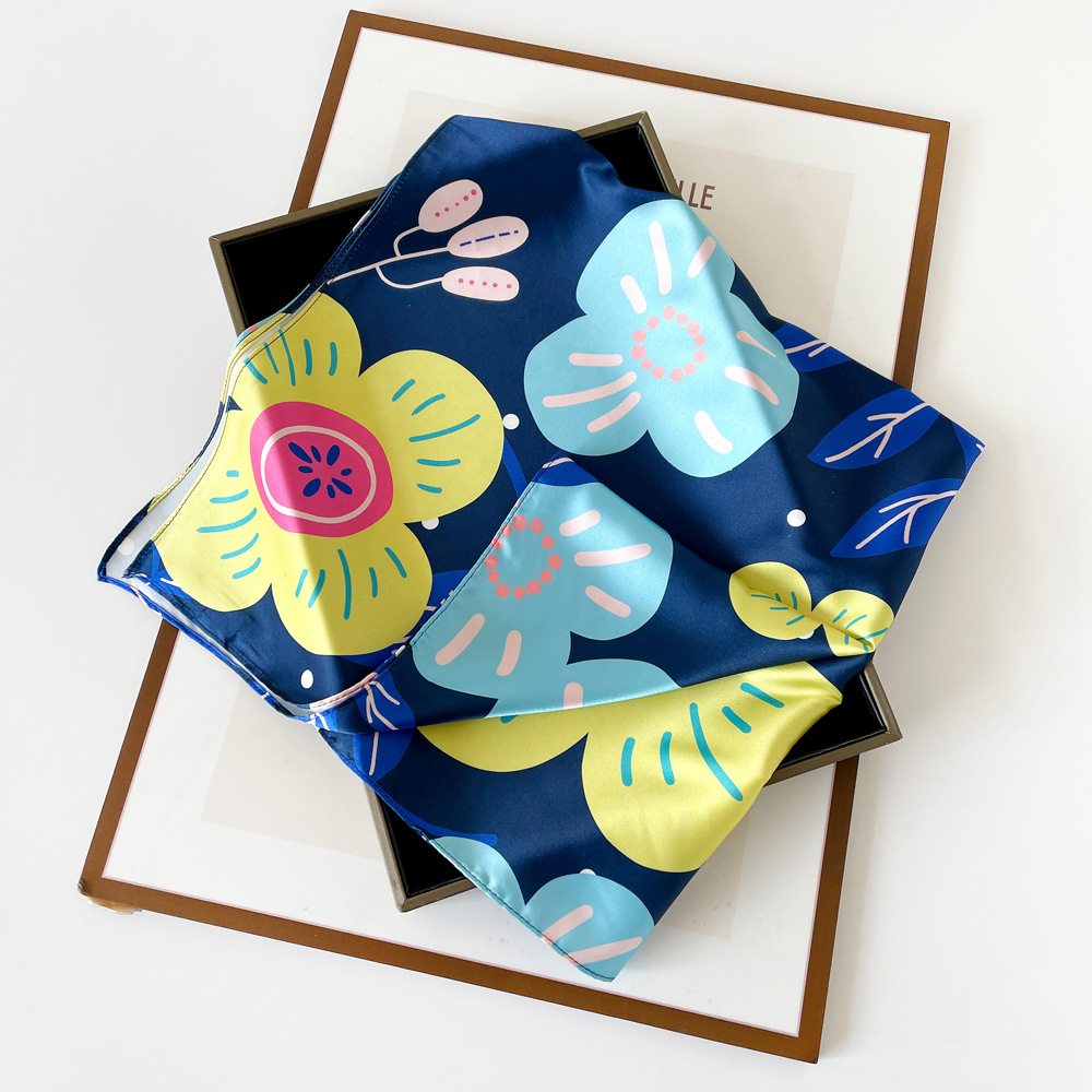 Femmes Élégant Style Vintage Bloc De Couleur Fleur Polyester Écharpe En Soie display picture 22