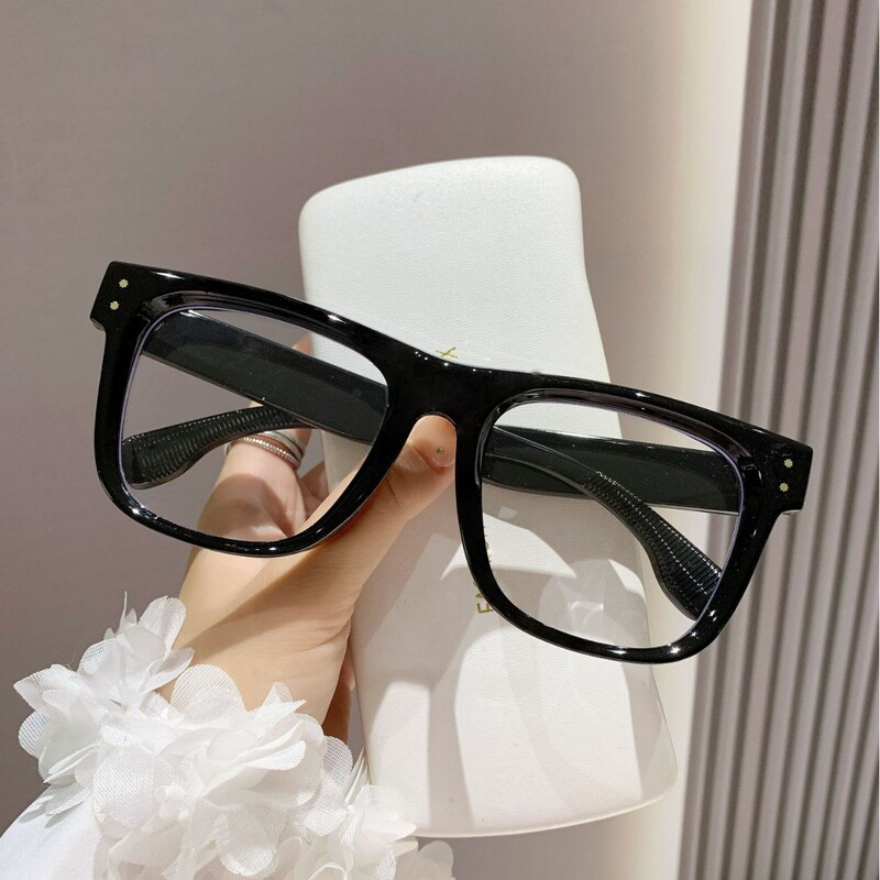 Enlarged and Widened 15.8 Thick Frame Myopia Glasses Thick Leg Boys Oversized Square Flat Glasses Plain Black Frame Glasses