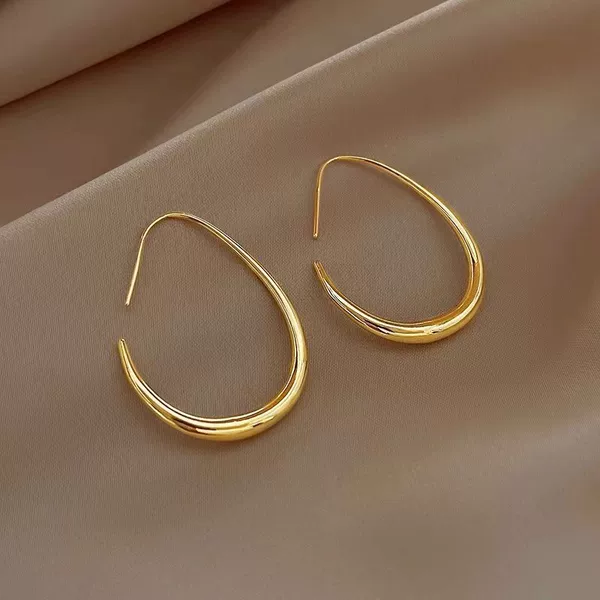 New Oval Ear Studs Elegant All-match Women's Earrings Simple Retro Hong Kong Style Ear Drop Distinctive European and American Exaggerated Large Earrings