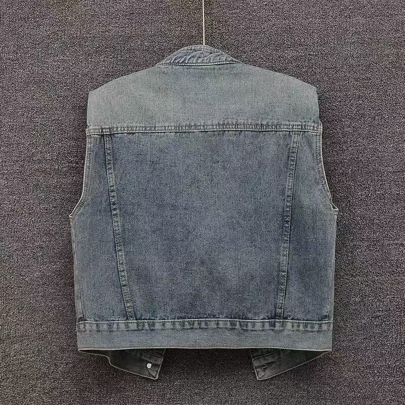 Vintage Denim Vest for Women, Summer 2026 Thin Style Biker Workwear Stand Collar Sleeveless Top Vintage Denim Vest for Women, Summer 2026 Thin Style Biker Workwear Stand Collar Sleeveless Top