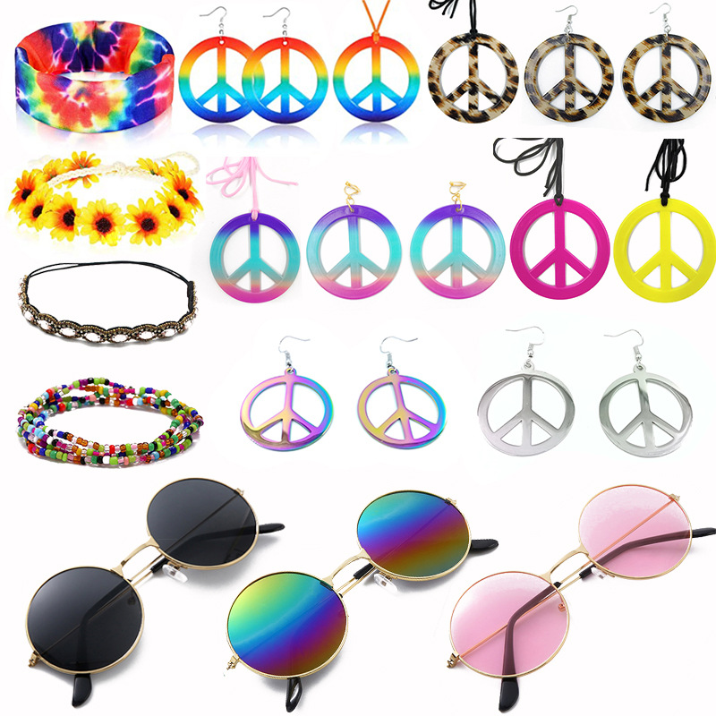 Halloween carnaval fiesta colorido paz encanto collar pendientes fiesta traje hippie kit vestir Accesorios