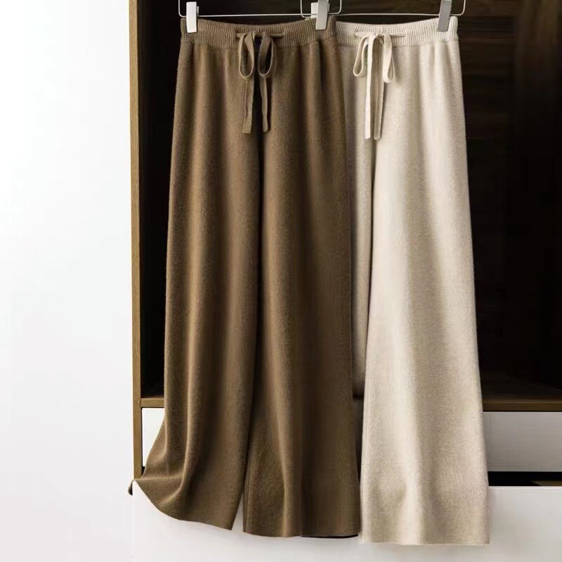 100 Wool Knitted Wide-Leg Pants Women's Mop Pants Casual Loose Straight-Leg Pants Fall/Winter Slim Look High Waist Pants 100 Wool Knitted Wide-Leg Pants Women's Mop Pants Casual Loose Straight-Leg Pants Fall/Winter Slim Look High Waist Pants