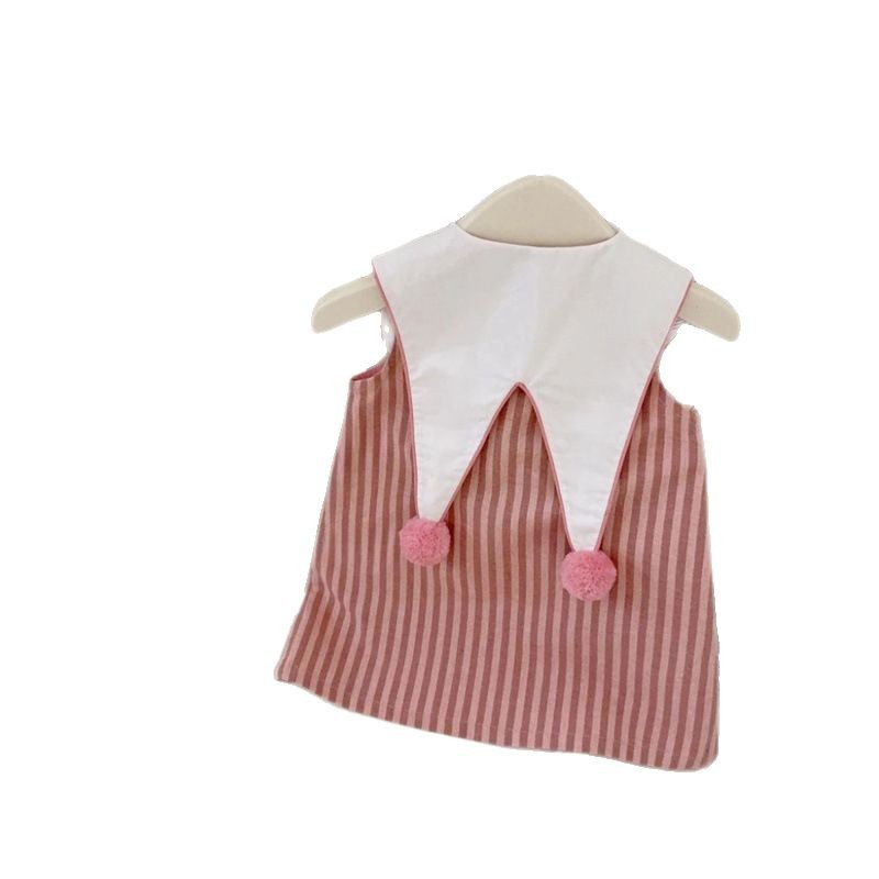 ¡Ciao Yan Qi es muy lindo! Bebé femenino con solapa bola rayas vestido sin mangas verano nuevo vestido universitario