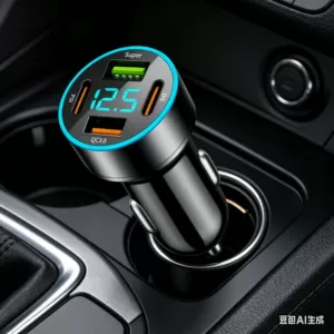 New four-port QC3.0 car charger with digital display, super fast charging, one-to-two cigarette lighter adapter plug, flash charging