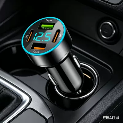 New four-port QC3.0 car charger with digital display, super fast charging, one-to-two cigarette lighter adapter plug, flash charging