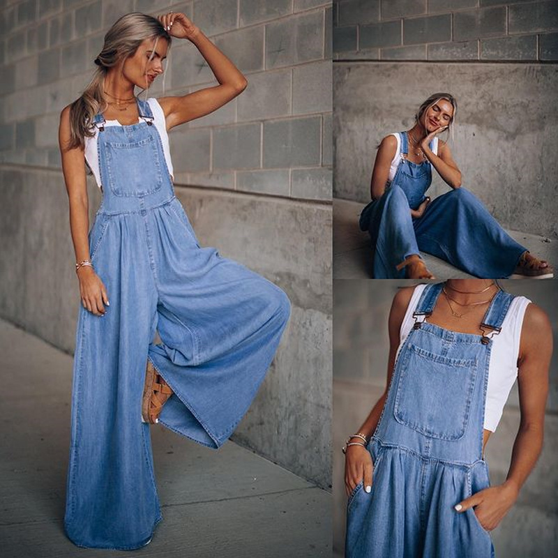 2022 Amazon wish cross-border summer new women's loose side pocket sleeveless women's denim suspenders