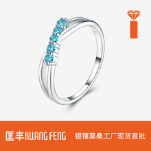 跨境新品S925纯银蓝托帕石戒指优雅简约时尚叠戴细圈爆款指环女款
