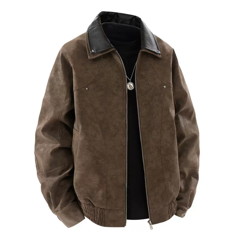 2025新款青年双翻领皮衣外套男士秋季男装美式痞帅棒球领皮夹克衣