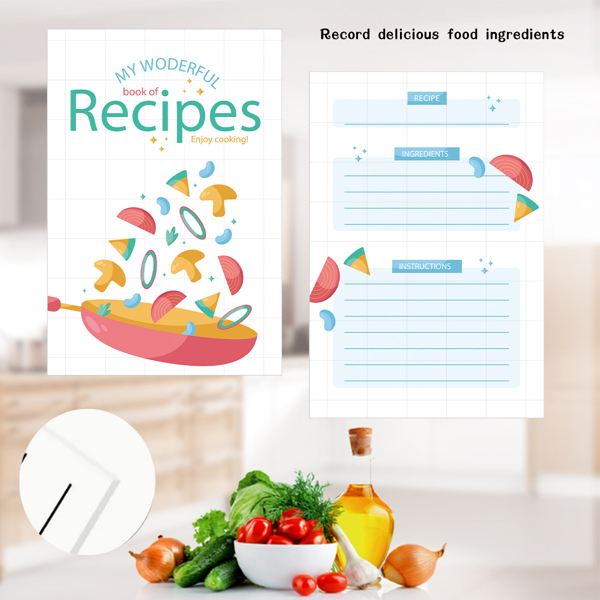 Cross-border e-commerce kitchen cooking food ingredient recipe card RECIPE Amazon TEMU cartoon style handbook portable 3