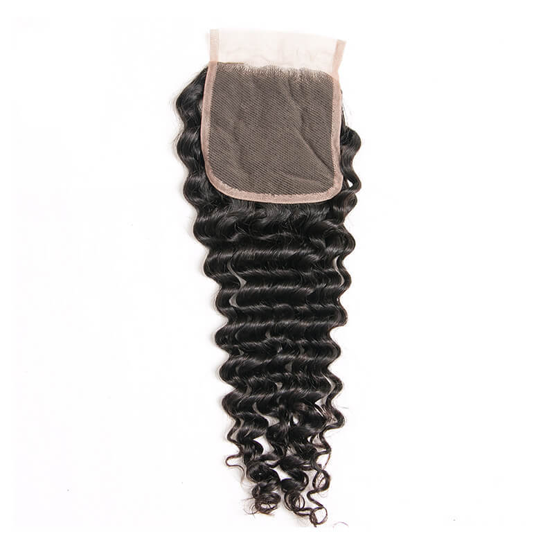 4x4 bloque de pelo de la onda profunda cierre rizado cabello humano Peluca de bloque de pelo real