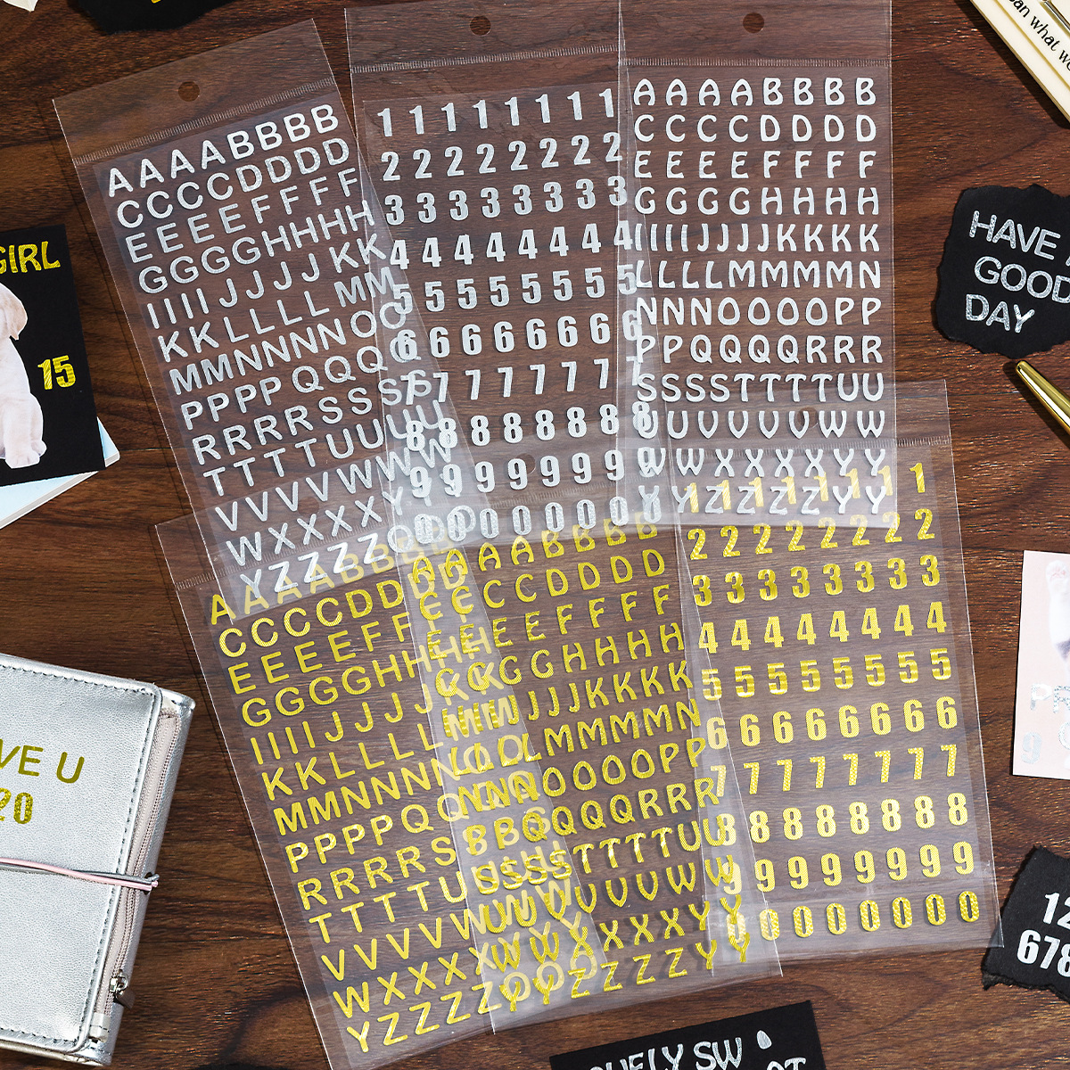 Calcomanías de Letras y Números Dorados de Papel para Álbumes y Manualidades