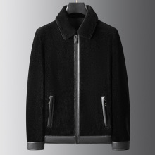 皮毛一体男翻领羊羔毛皮夹克外套羊剪绒男士皮草外套翻领皮衣修身