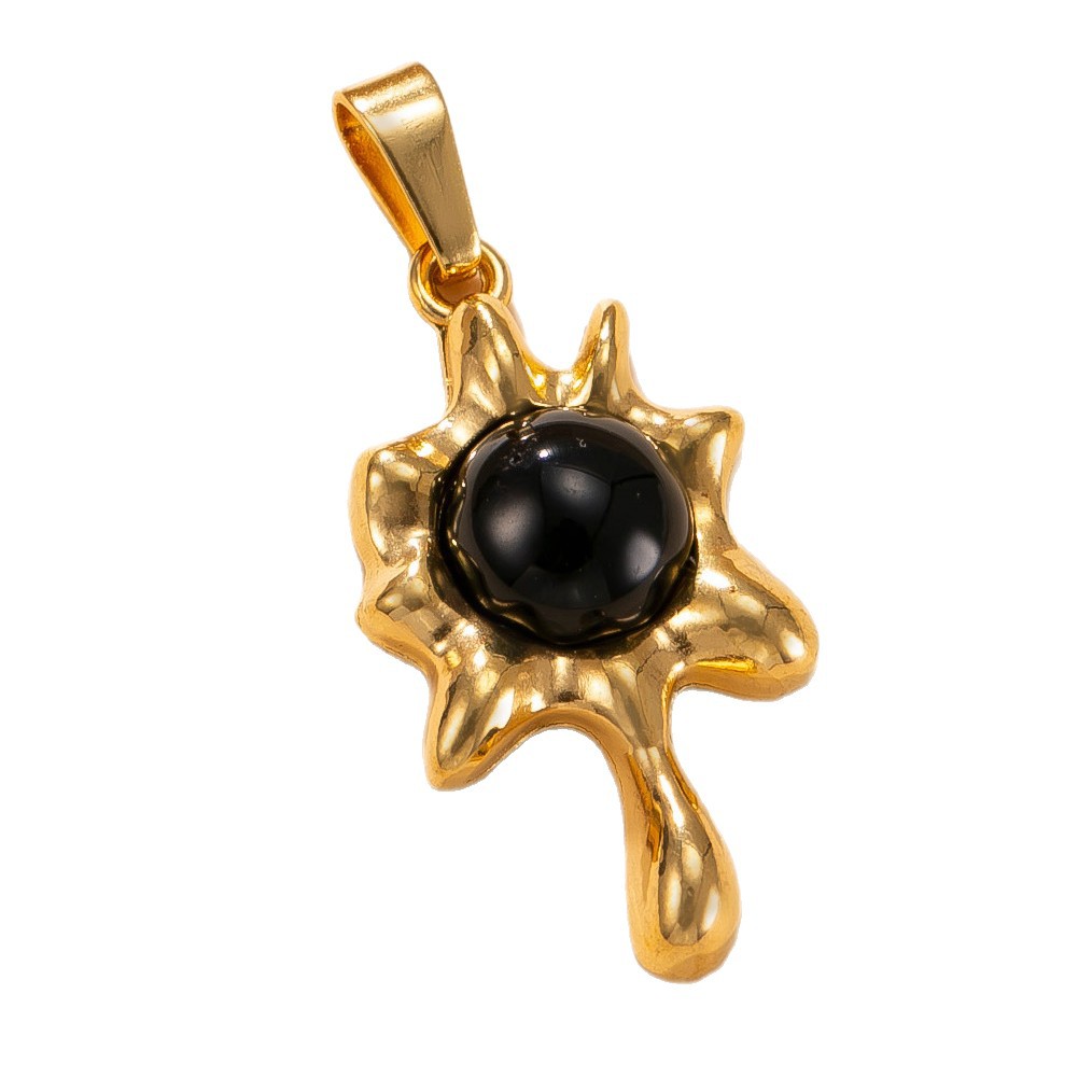 Colgante único transfronterizo especial collar de acero inoxidable diseño de nicho fundición hoja de arce con incrustaciones de piedra natural accesorios de joyería de acero de titanio