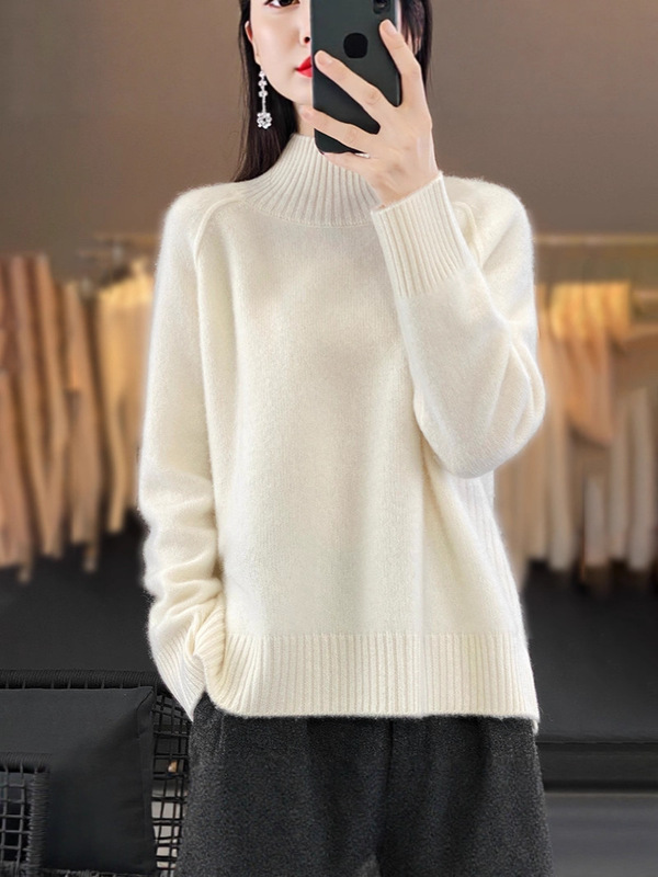 高领毛衣女2025新款秋冬纯色百搭宽松开叉针织衫新款洋气套头上衣|undefined