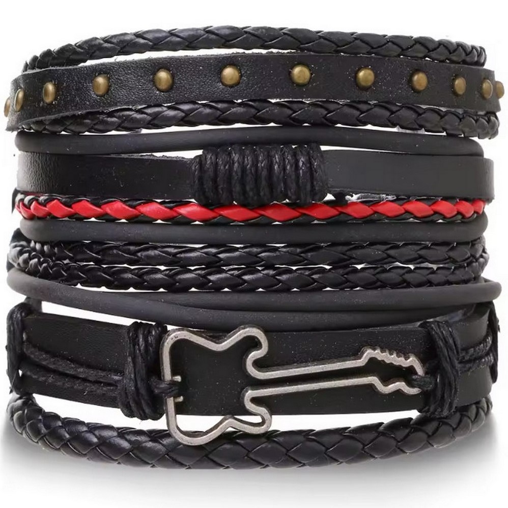 Diy Leather Bracelet Weaving Kit For Men With Skull And Star Beads_voghion.com