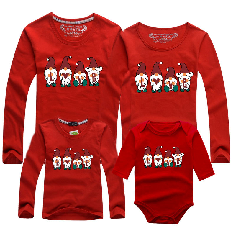 Rojo Santa Claus camisa de manga larga tocando fondo nuevo padre-niño ropa de los niños mono cuello redondo de los hombres y las mujeres de manga larga Camiseta