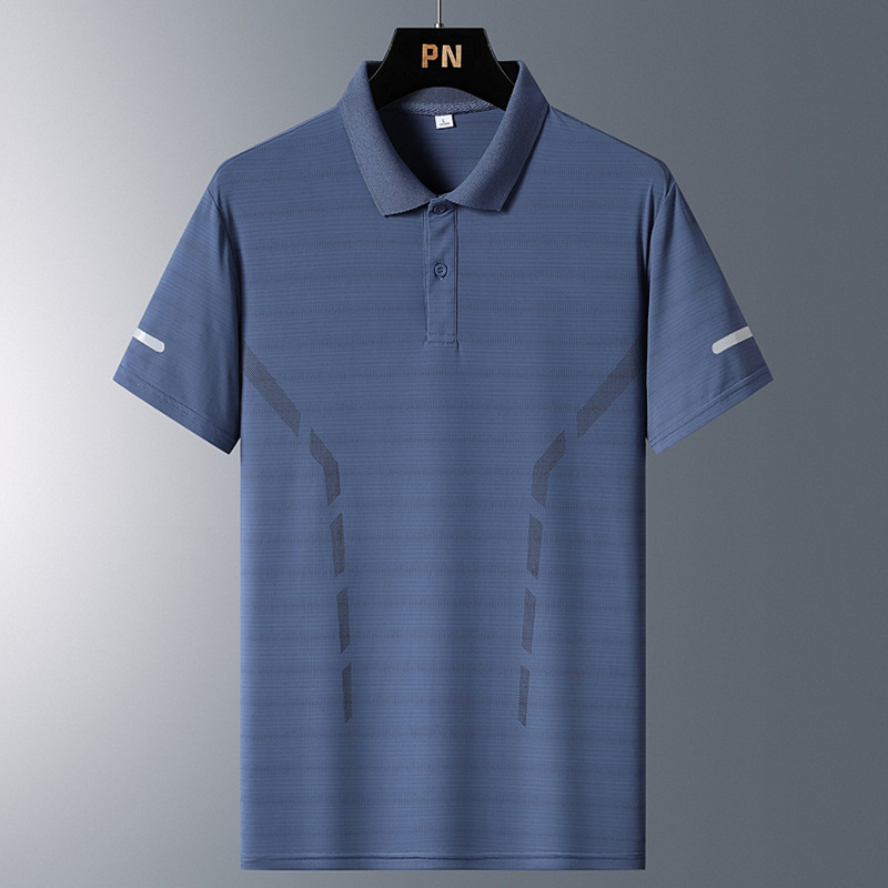 Camisa de polo de seda de hielo de verano de los hombres camiseta de los hombres de seda de hielo moda de negocios papá de los hombres usan solapa impresa manga corta al por mayor