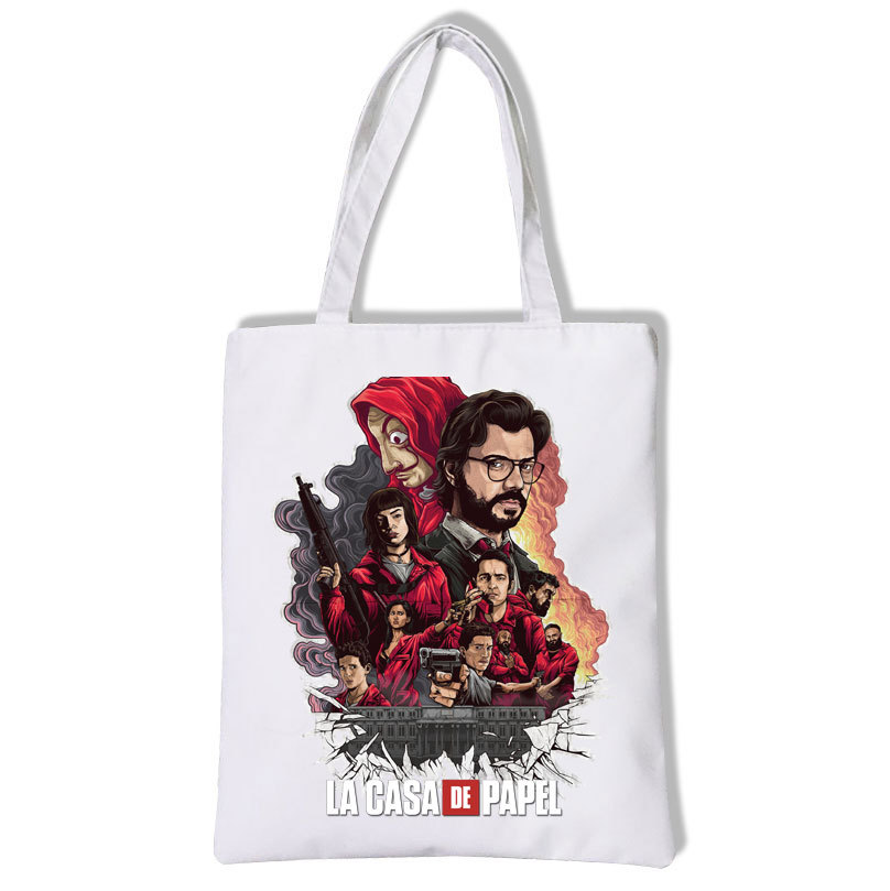 跨境 电视剧纸钞屋斜挎包女学生创意卡通帆布单肩包DIY支持来图帆