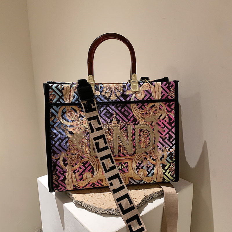 2022 New Women's Bag Handbag Large Bag Export Cross-Border Shoulder Crossbody Bag Graffiti Bag Painted Printed Bag Bag