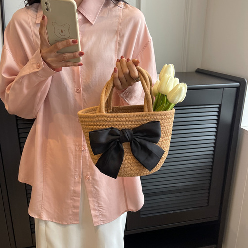 Women's Bag Summer New Cute Bow Contrast Color Braided Women's Handbag Women's Shoulder Crossbody Bag Wholesale