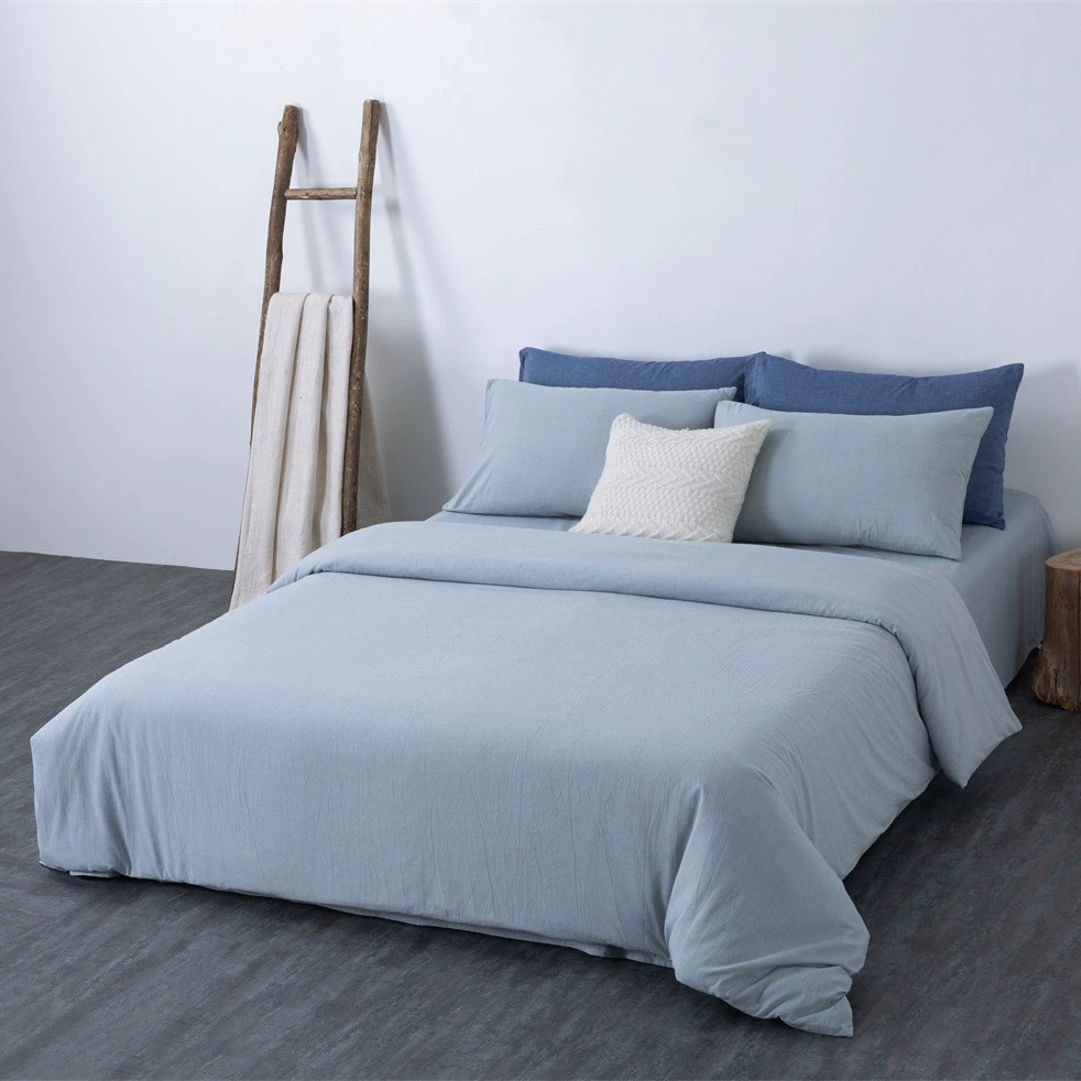 Japanese unprinted style solid color washed cotton three or four piece set, skin-friendly, breathable, naked sleeping grade single and double bedding home textiles