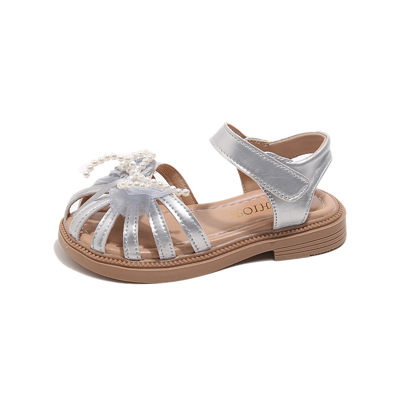 Princess Summer Style Beach Shoes for Girls Soft Soled Sandals with Pearl Bow Little Girl Footwear_voghion.com