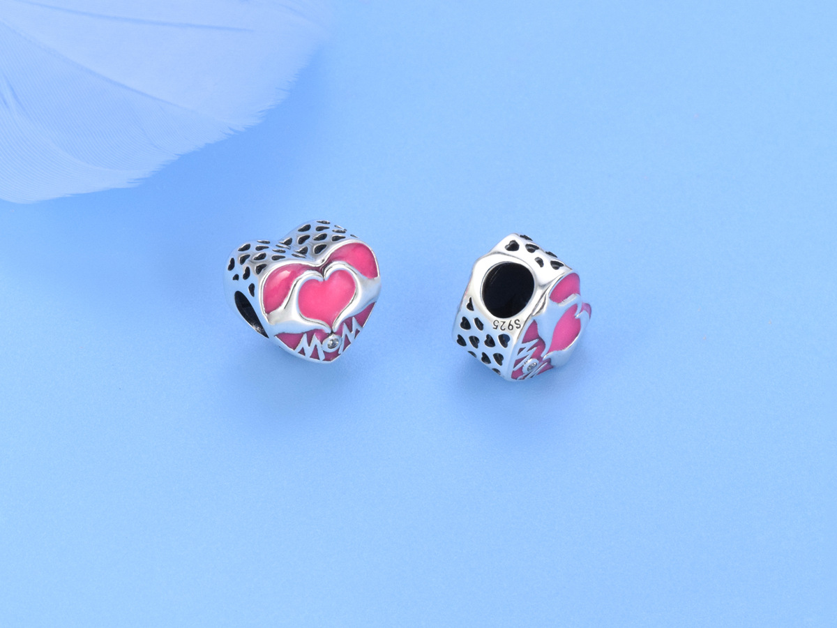 1 Piece Sterling Silver Rhinestones Letter Heart Shape Beads display picture 8