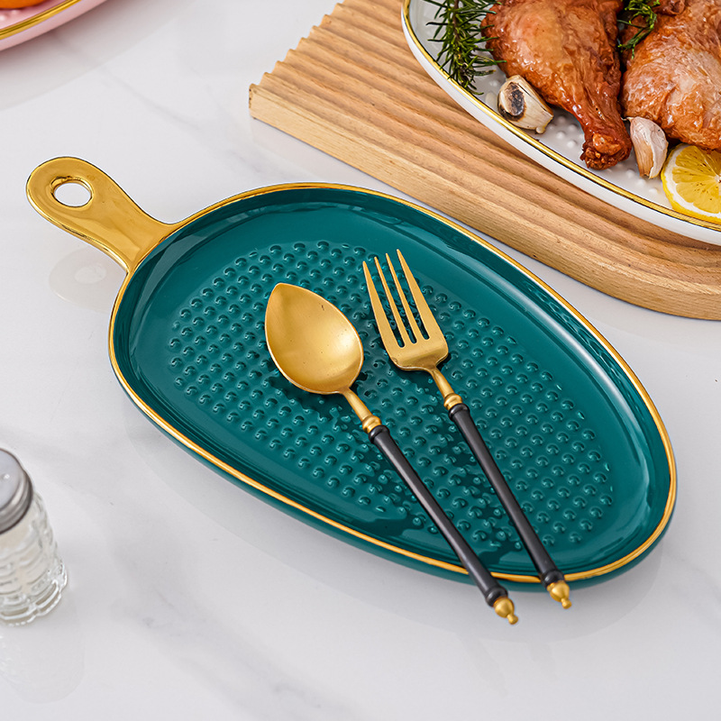 Nórdico creativo de cerámica plato de comida occidental plato de carne plato de ensalada de pizza postre hogar plato de desayuno con mango vajilla
