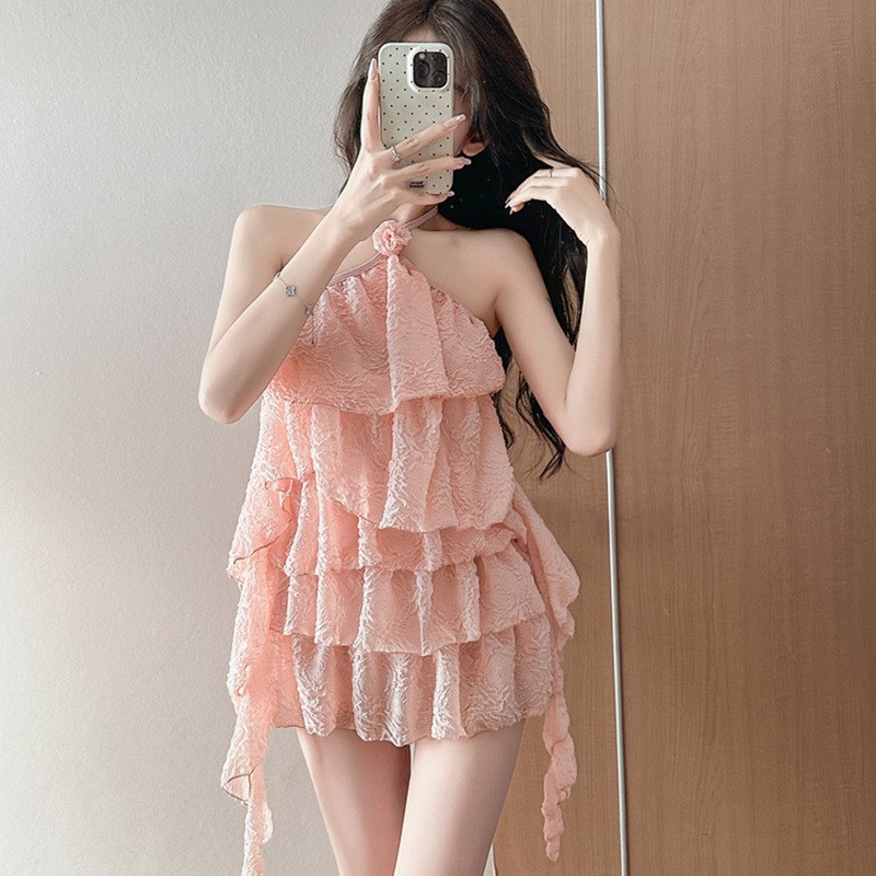 Little Fairy Swimsuit Women's Bikini Layered Layered Ruffles Slimming Look Belly-Covering Cute Girl Cute Girl Swimsuit New Style