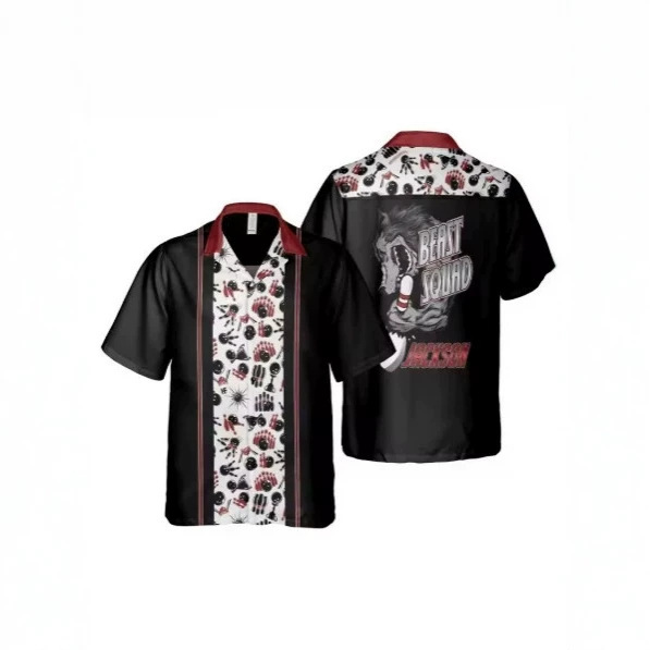 2026 American retro racing style men's wide-collar cardigan shirt with red border, vertical stripe stitching, and bowling elements 2026 American retro racing style men's wide-collar cardigan shirt with red border, vertical stripe stitching, and bowling elements