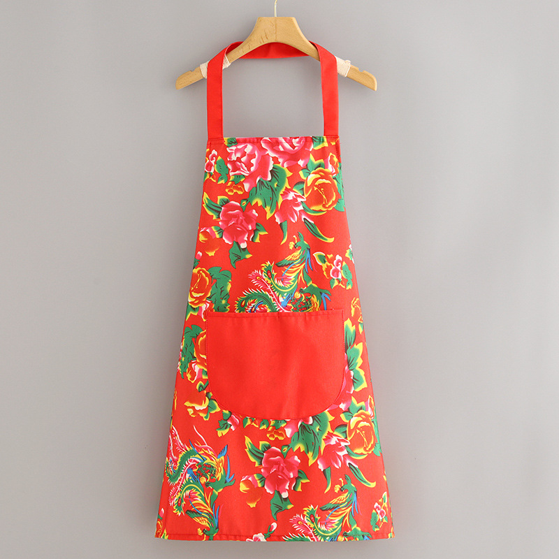 Delantal de estilo étnico de lona de moda, cocina casera, transpirable y antiincrustante, cocina, cintura resistente a la suciedad, ropa de trabajo de granja femenina