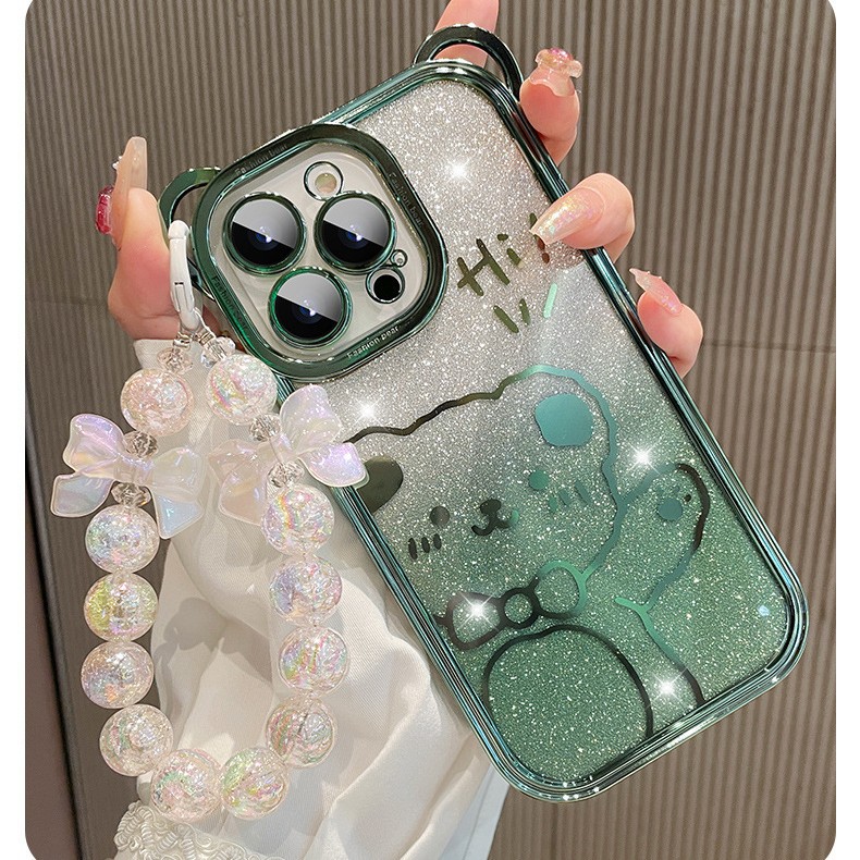 Bear de dibujos animados de brillo degradado para iPhone16promax Bear 15Promax Apple 14 funda para teléfono móvil 13