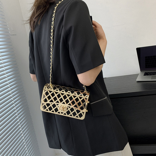 Metal Small Bags New  Summer European and American Fashion Hollowed-Out Personal Evening Small Chanel-style Women's Crossbody Metal Bag