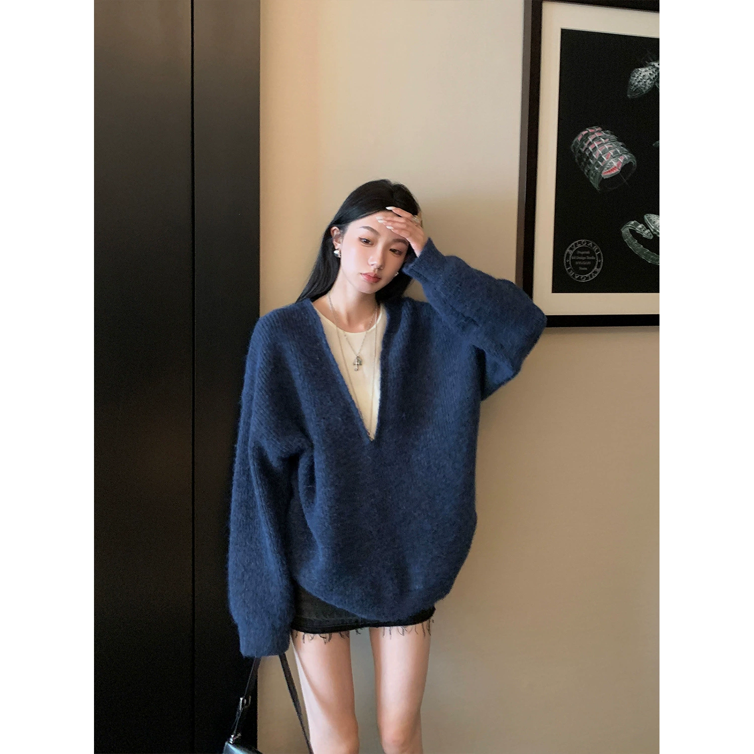 Ouyang 11/1020 Points [Old Money Classic] Fake Two-Piece Loose Round Neck Sweater, Simple and Versatile