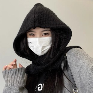 Hooded Shawl Hat Scarf Two-Piece Set Solid Color Warm Autumn and Winter Dual-Use Knitted Cape Versatile Fashion